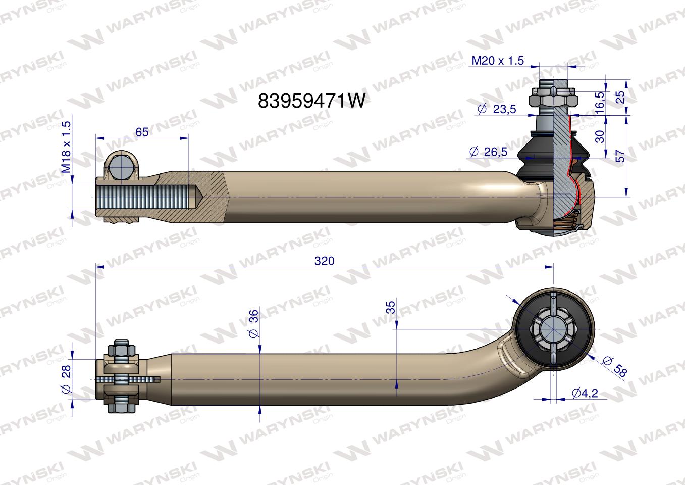 Przegub kierowniczy M18x1.5 83959471 WARYŃSKI