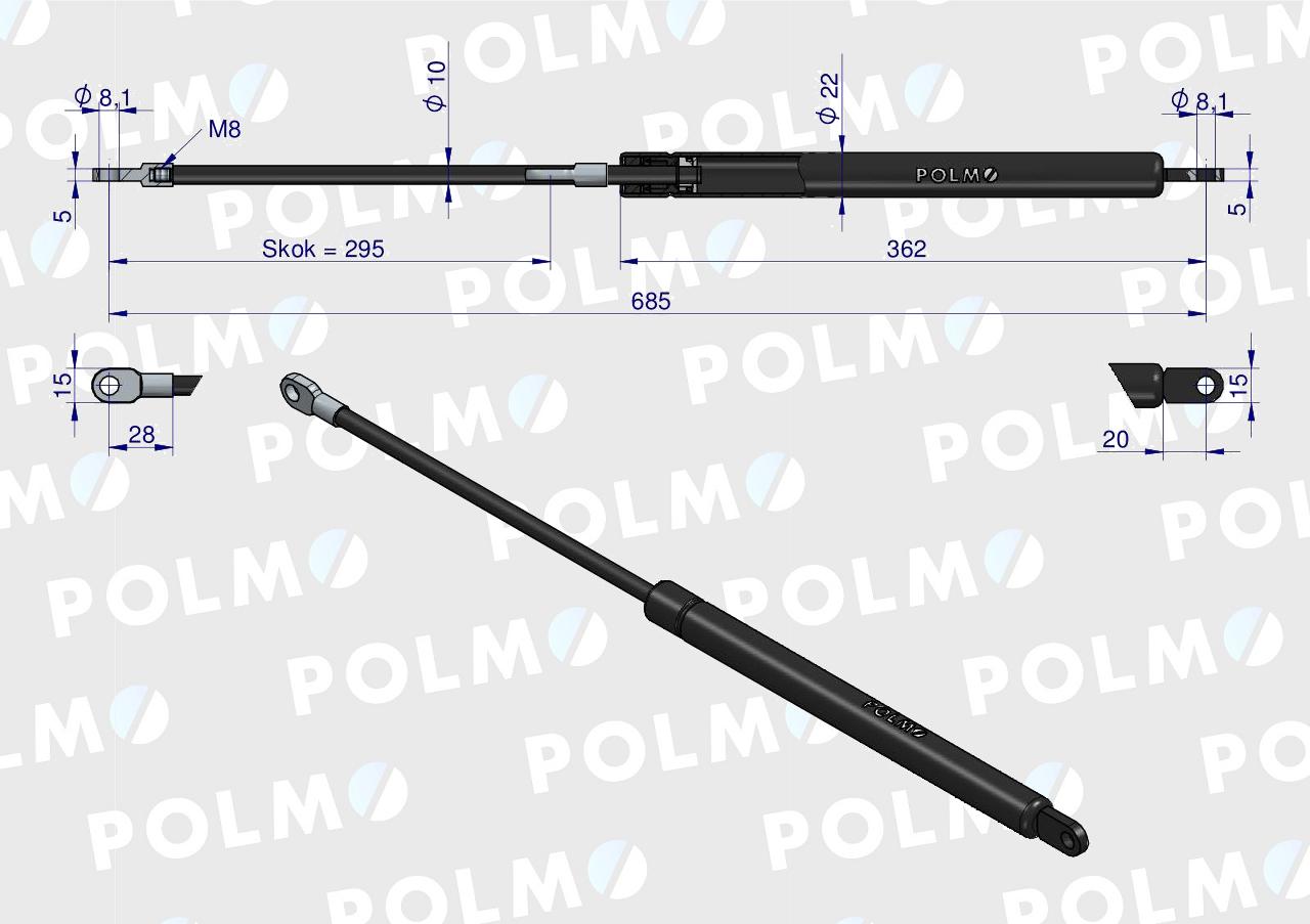 Siłownik sprężyna gazowa uniwersalna do prasy L max 685mm 084980  NEW HOLLAND CASE POLMO