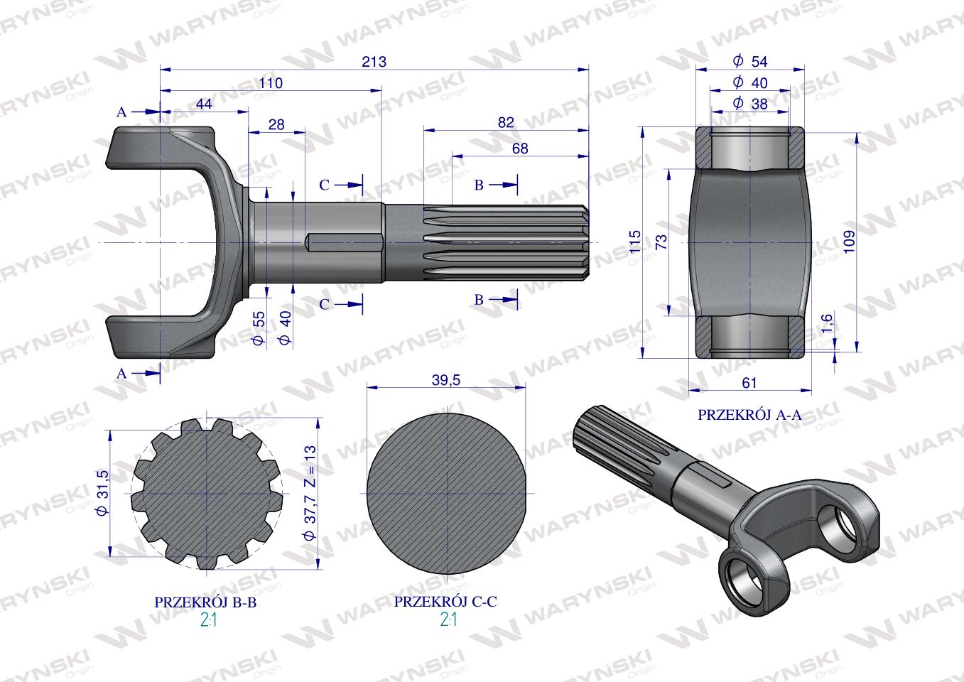 Wał koła przedniego mostu 67453120 C-385 WARYŃSKI
