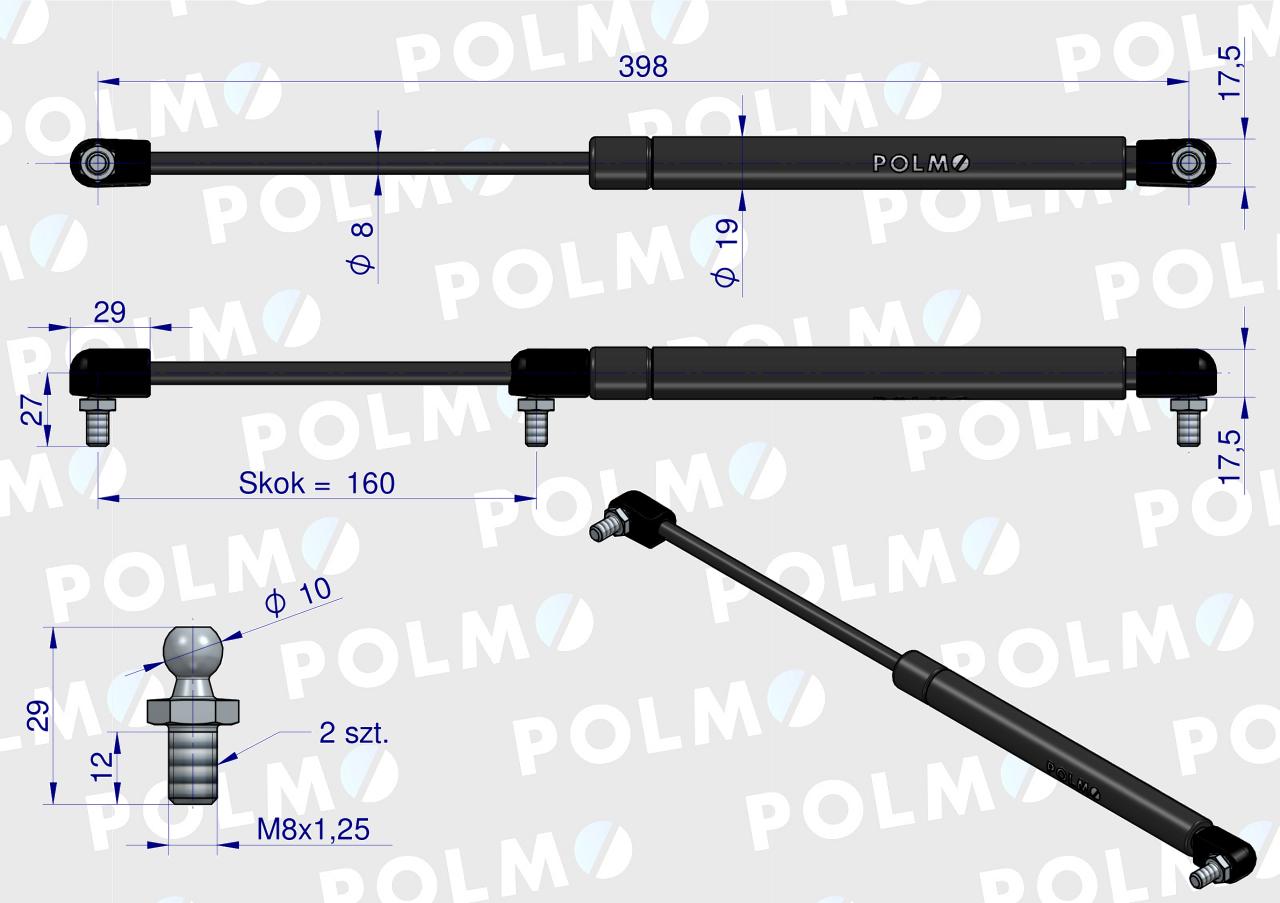 Siłownik dachu 88368200 pasuje do Ursus C-385  POLMO