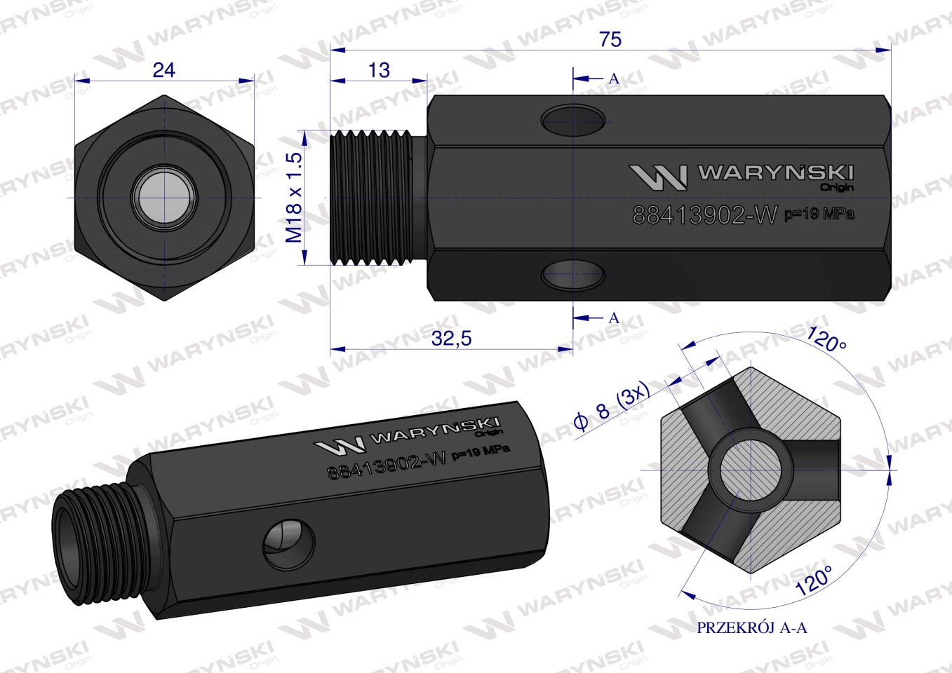 Zawór bezpieczeństwa cylindra hydraulicznego do C-385  WARYŃSKI