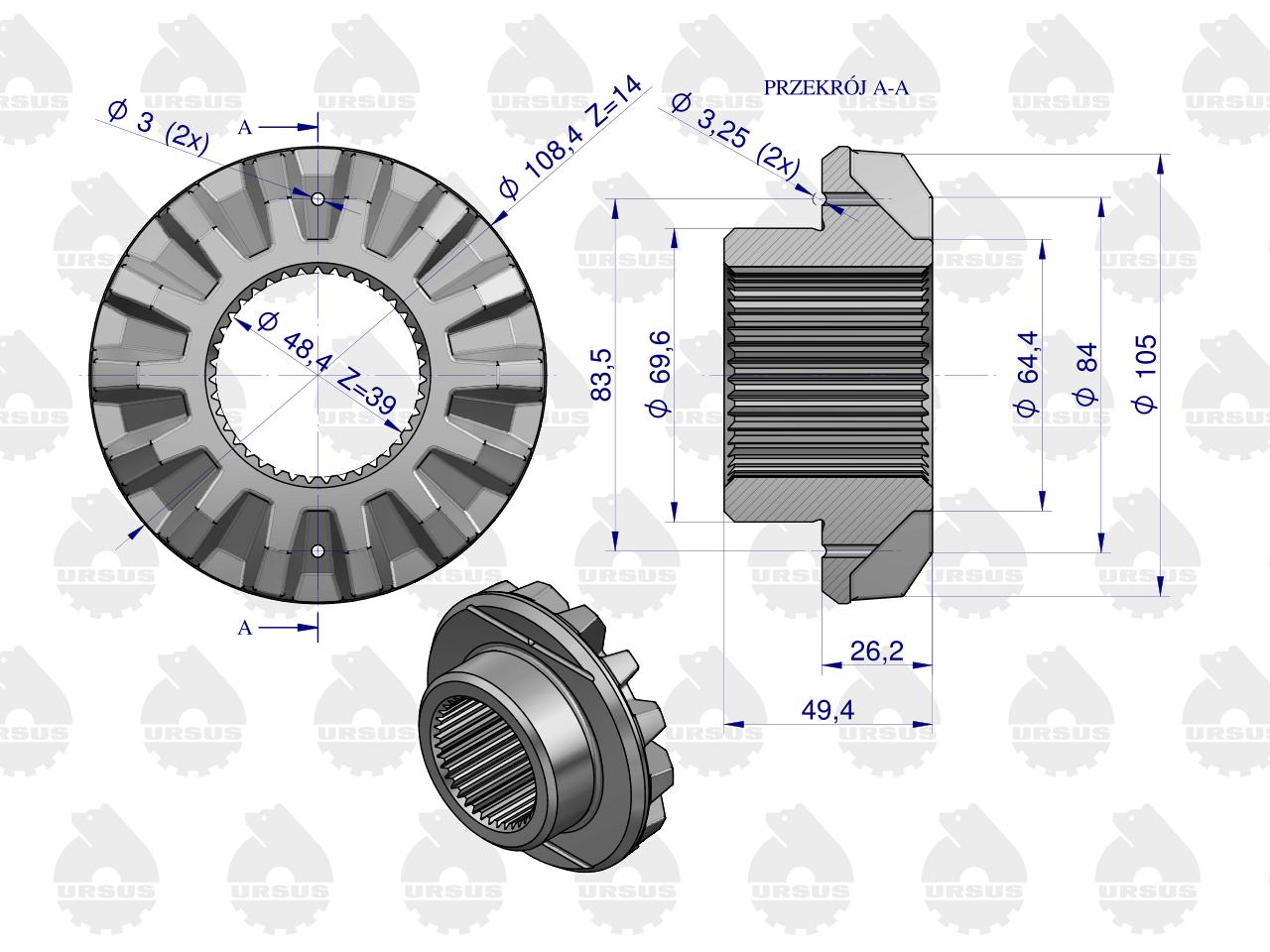 Koło koronowe mechanizmu różnicowego 885517M1 MF3 MF4 ORYGINAŁ URSUS