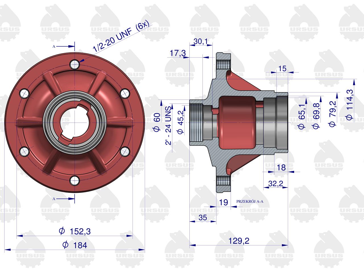 Piasta koła przedniego MF3 ORYGINAŁ URSUS