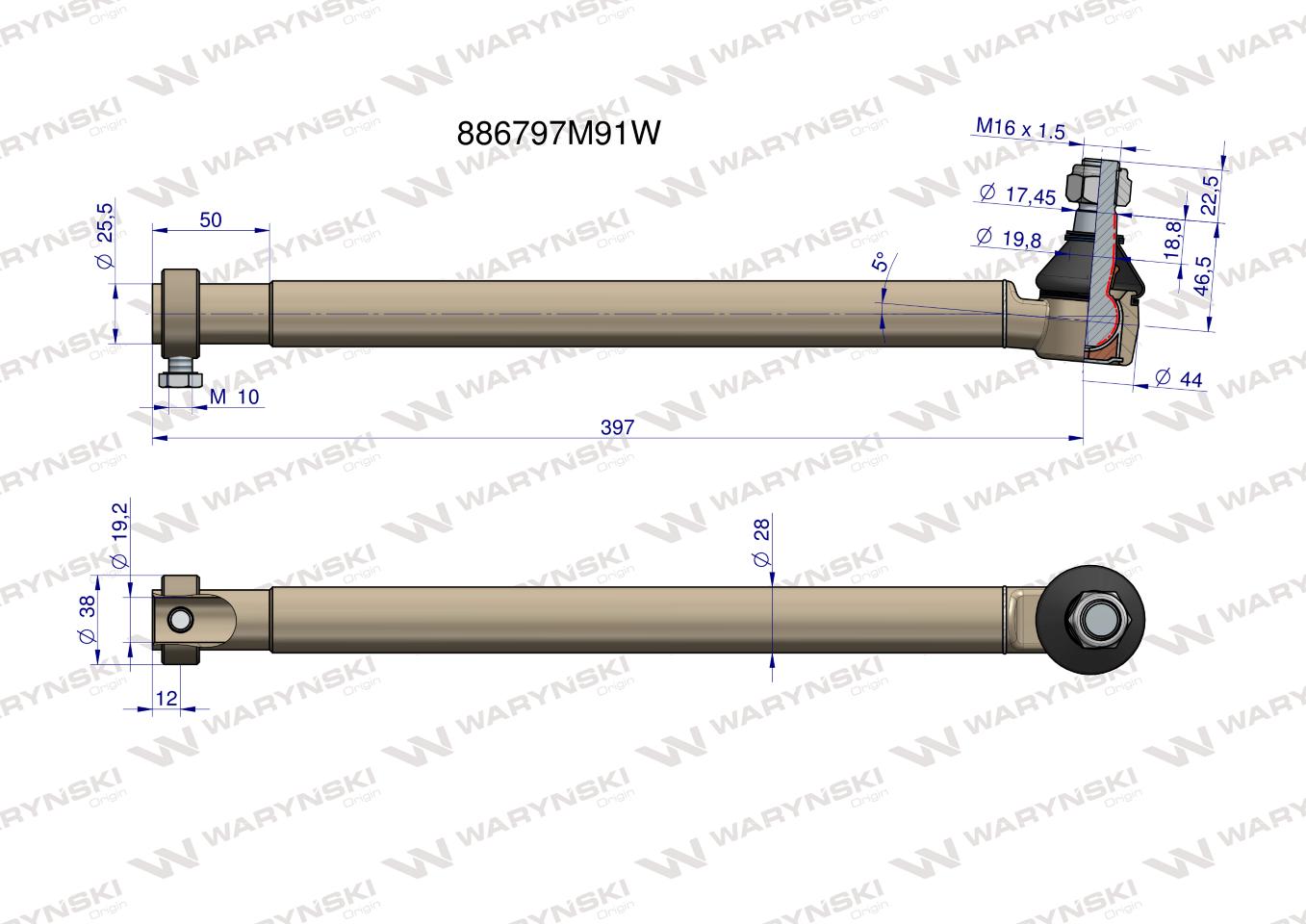Przegub kierowniczy 397mm 886797M91 WARYŃSKI