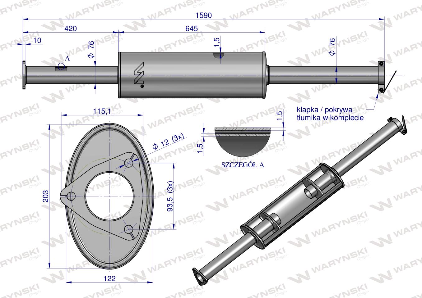 Tłumik TURBO 1676mm 9.8kg C-385 ( prosty) INOX WARYŃSKI
