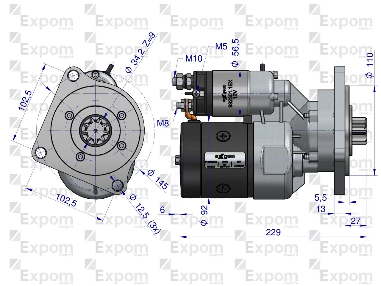 Rozrusznik z reduktorem typu Magneton Fiat 9142680 Blue Line EXPOM KWIDZYN