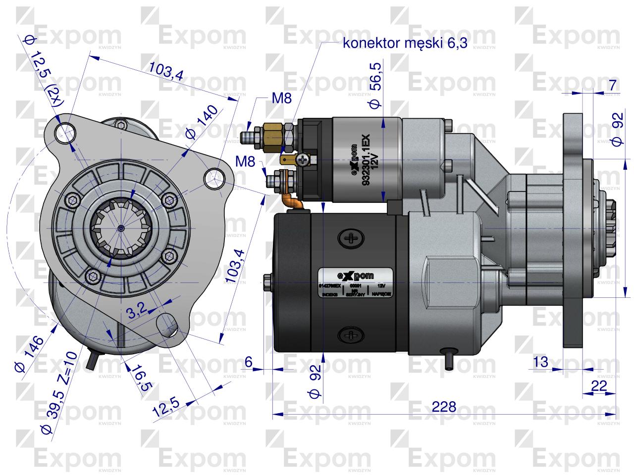 Rozrusznik z reduktorem typu Magneton Case Ford New Holland 9142766 Blue Line EXPOM KWIDZYN