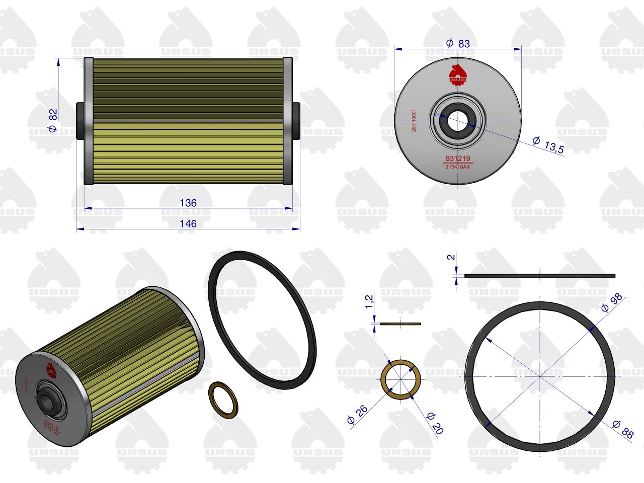 Wkład filtra paliwa dokładny 2154/10/AX, 931260 C-385/Zetor ORYGINAŁ URSUS, (sprzedawane po 12)