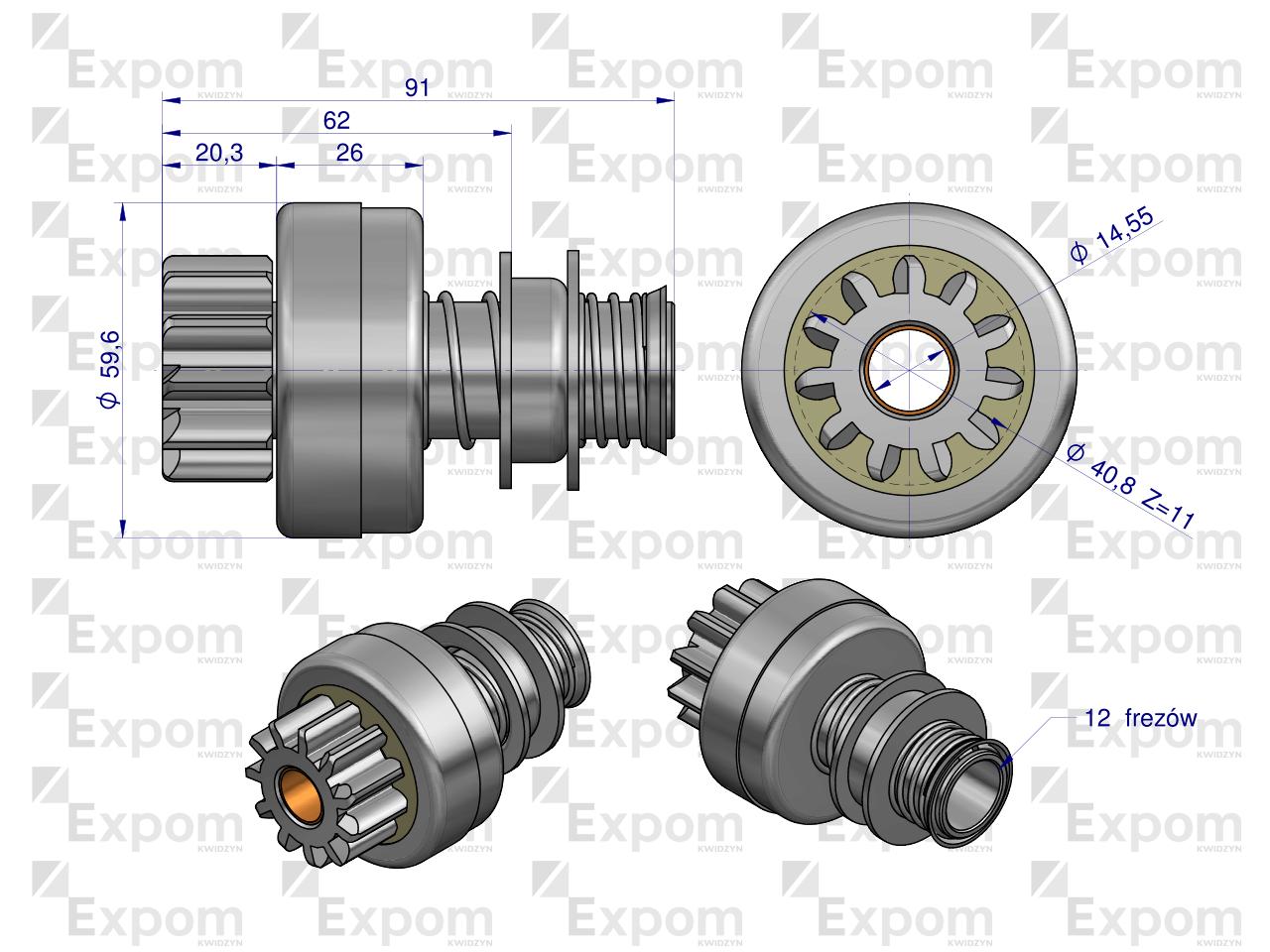 Zespół sprzęgający rozrusznika 93.2208EX (rozrusznik Magneton) EXPOM KWIDZYN eu 
