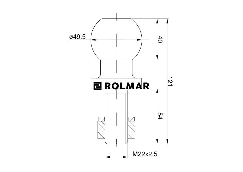 Kula haka holowniczego z gwintem zewnętrznym M22 przyczepka