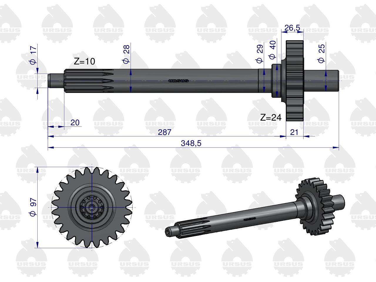 Wałek sprzęgłowy I-stopień gruby frez Z-24/10 964925M3 MF3 ORYGINAŁ URSUS