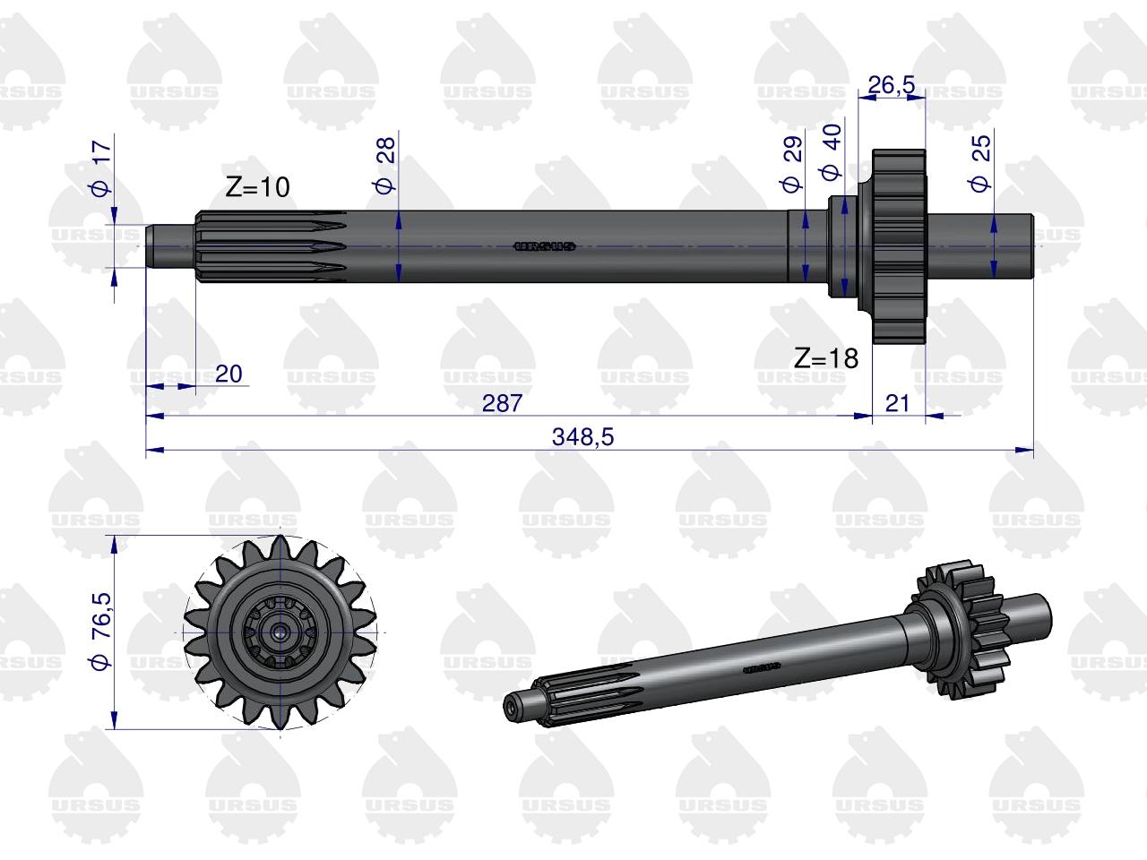 Wałek sprzęgłowy I-stopień gruby frez Z-18/10 964925M3 MF3 ORYGINAŁ URSUS