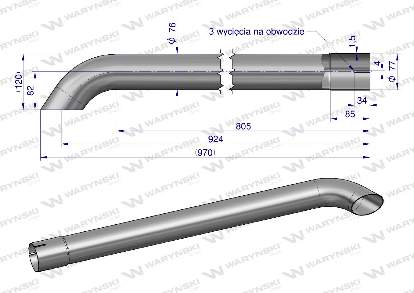 Rura wylotowa do tłumika A184475 inox WARYŃSKI