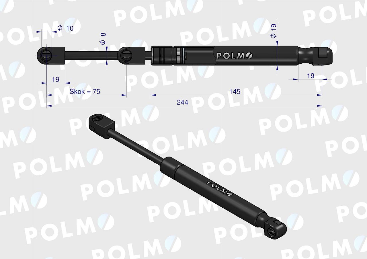 Siłownik drzwi L max. 245mm AL110629P JOHN DEERE POLMO