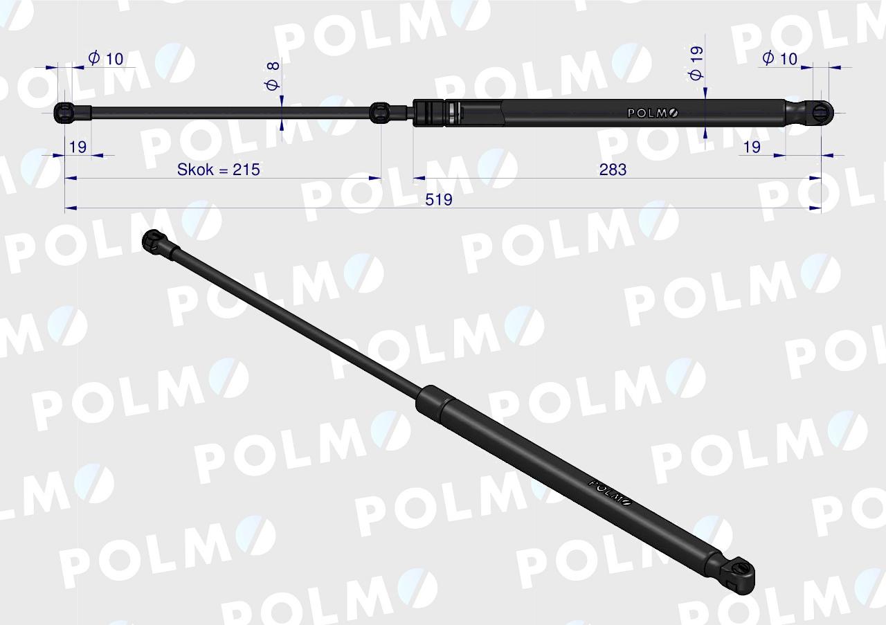 Siłownik szyberdachu L max. 519mm AL160699P JOHN DEERE POLMO