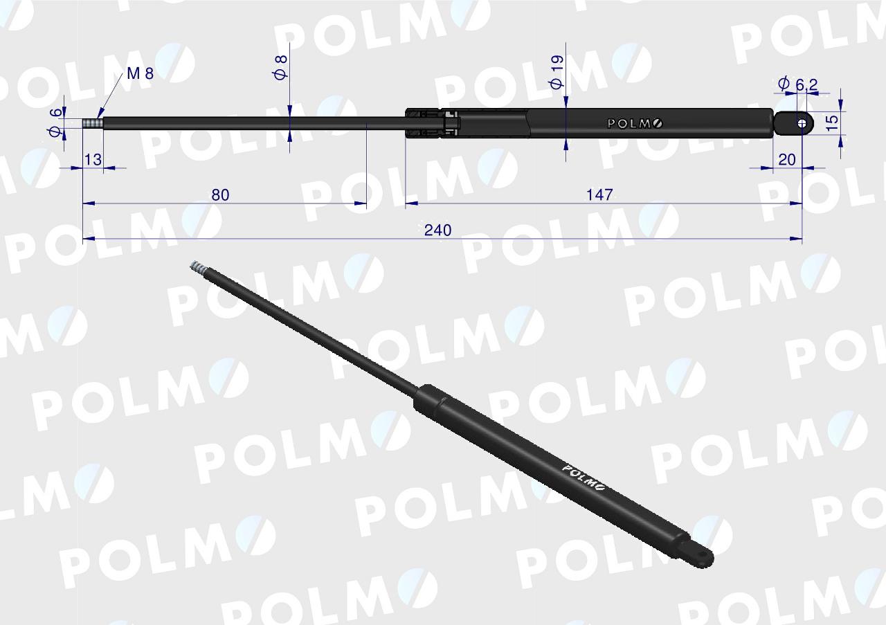 Siłownik szyby tylnej. szyberdachu L max. 240mm 65412022 JOHN DEERE POLMO