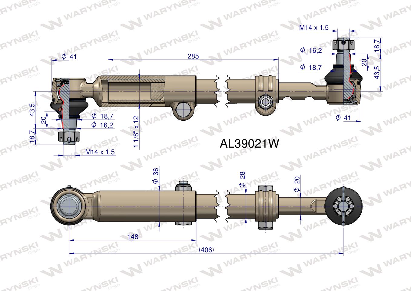 Drążek kierowniczy 406mm AL39021 WARYŃSKI