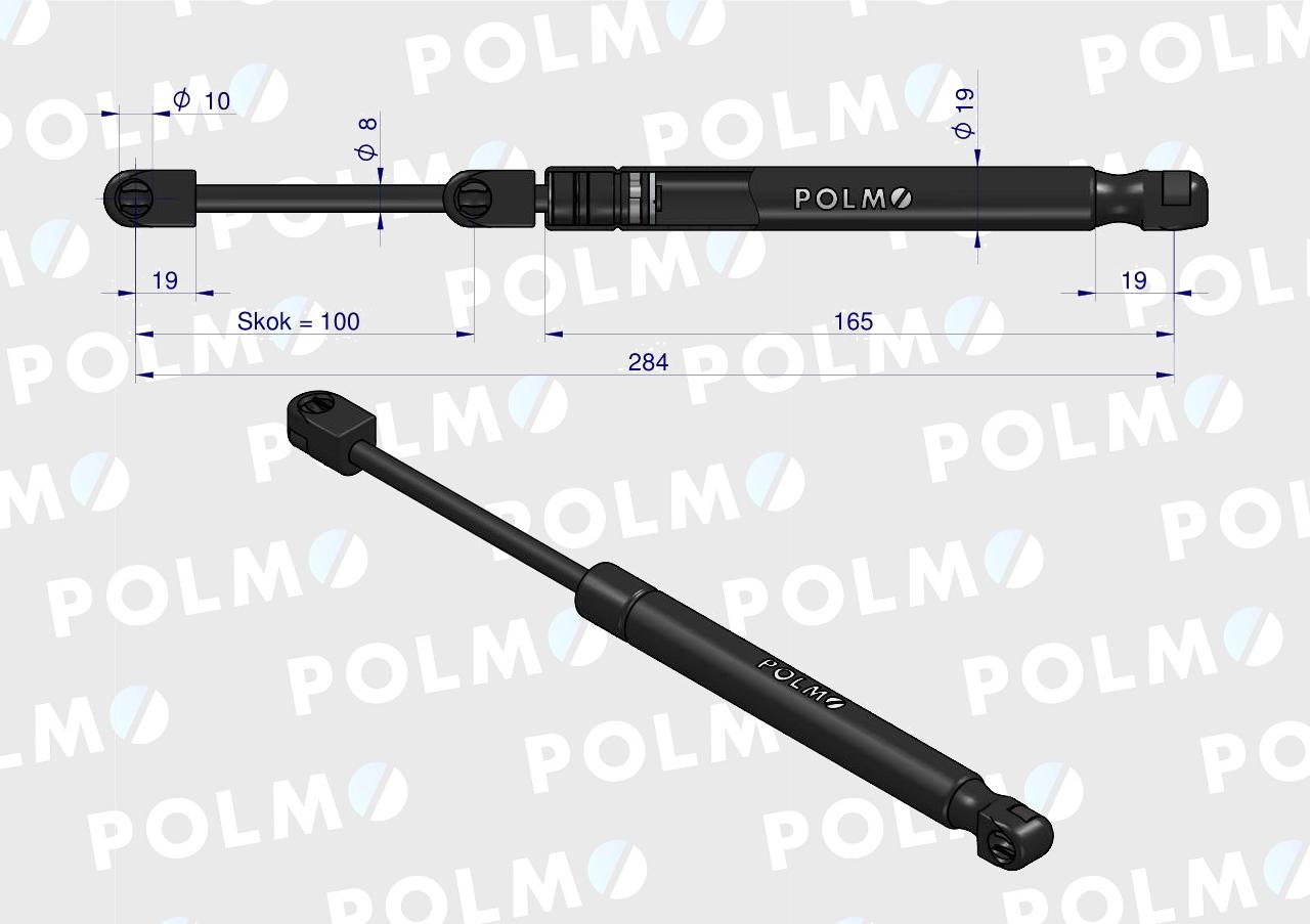 Siłownik szyby przedniej drzwi L max. 284mm AL71412P JOHN DEERE POLMO
