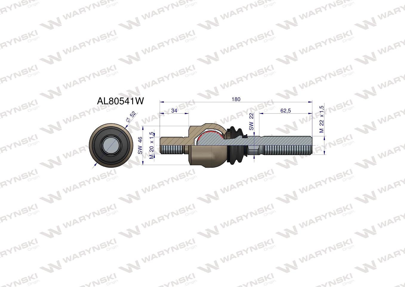 Przegub kierowniczy 180mm- M20x1,5; M22x1,5 AL80541 WARYŃSKI