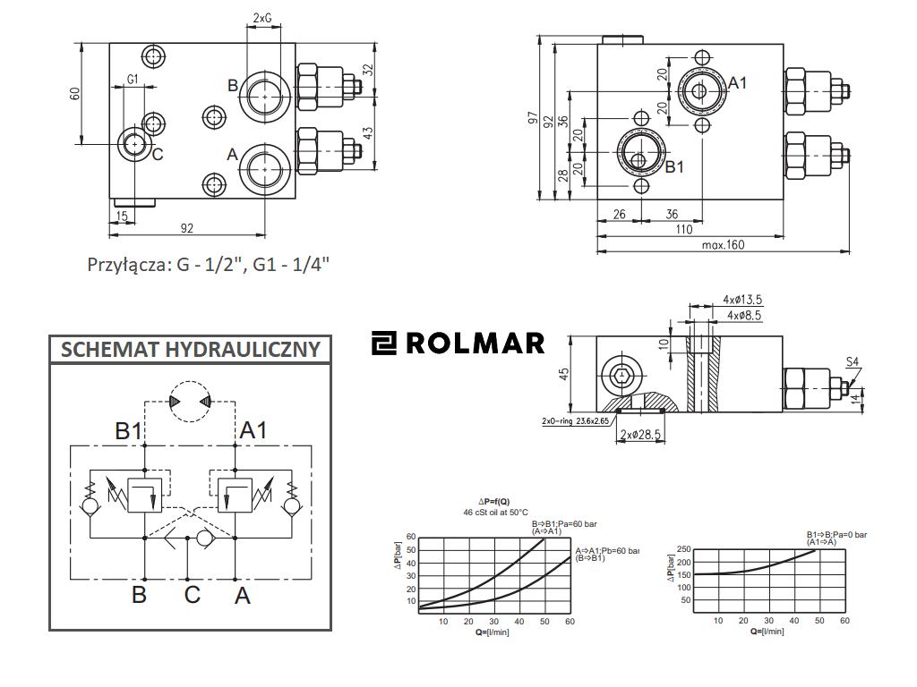 Zawór hydrauliczny do silnika z hamulcem, stalowy.