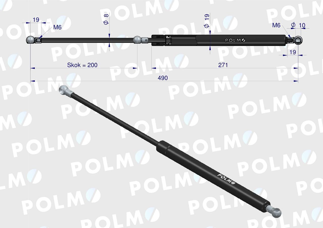 Siłownik szyby przedniej L max. 490mm CA4818QSP CASE IH POLMO