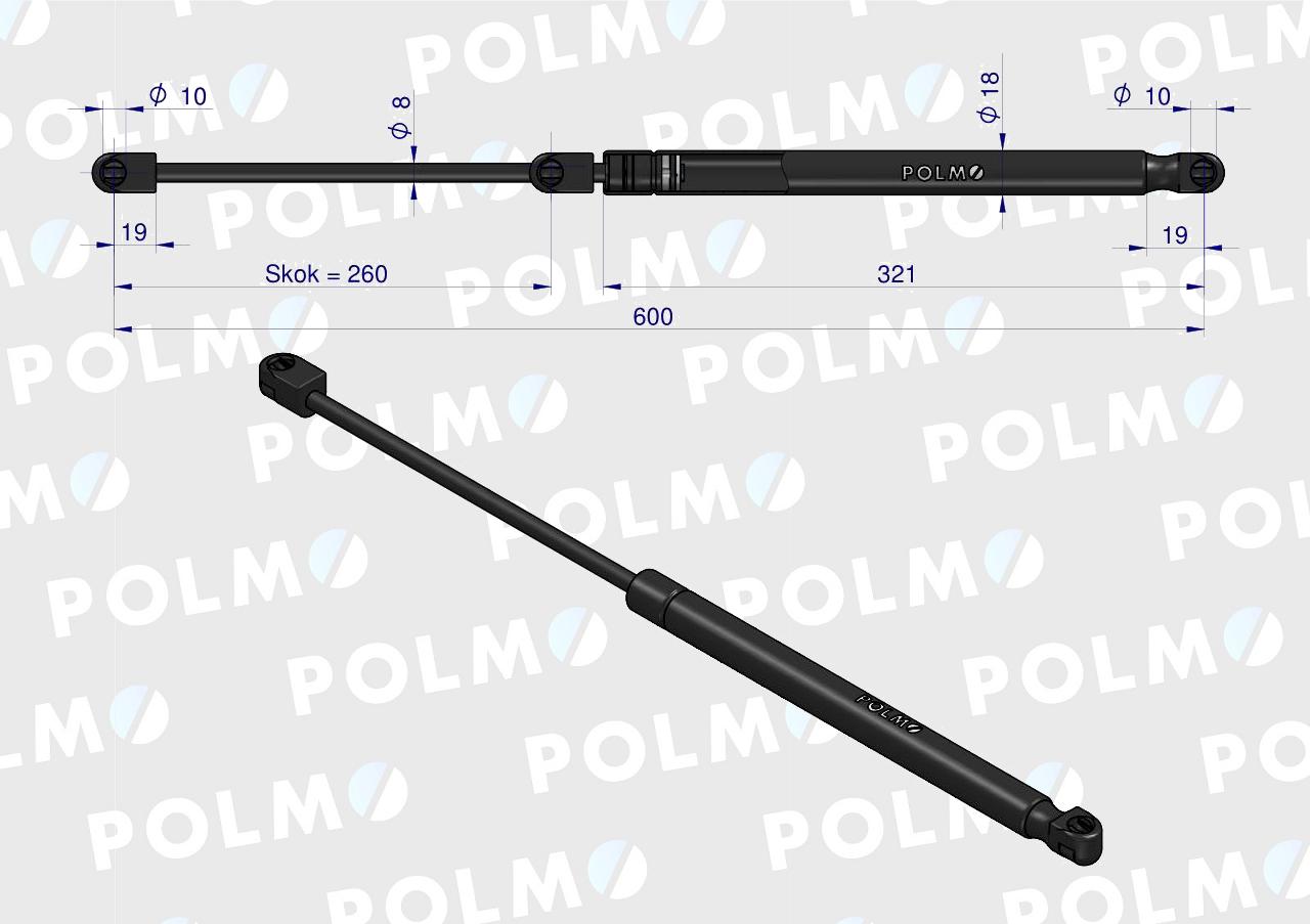 Siłownik szyby przedniej tylnej L max. 605mmm CA516600P FENDT POLMO
