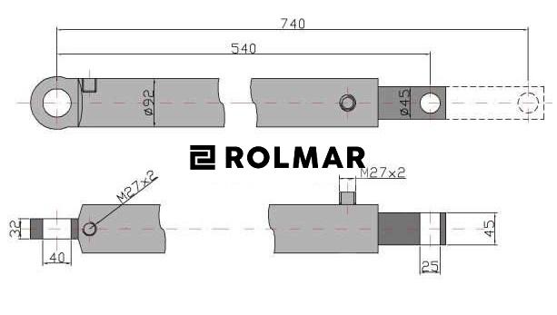 Cylinder hydrauliczny, siłownik, cyklop podpory prawy Kraj