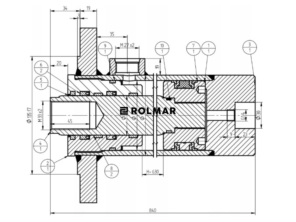 Cylinder hydrauliczny, siłownik, cyklop obrotu CJ5 z kołnierzem Kraj