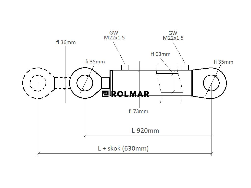 Cylinder hydrauliczny CJ2F-63/36-630Z (dwustronny) sworzeń fi 35mm do TUR