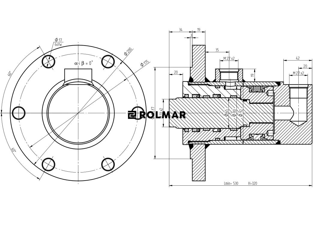 Cylinder ładowacza obrotu CJ5F80/45/320DGw Troll