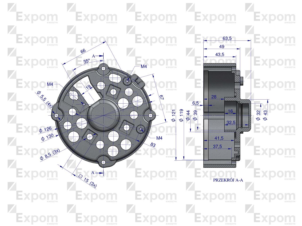 Tarcza pokrywa tylna alternatora EX230000. EX260000 C-330 C-360 EXPOM KWIDZYN eu