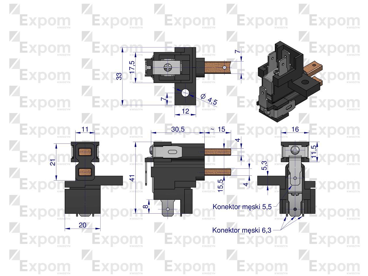 Szczotkotrzymacz ze szczotkami alternatora EX230000. EX260000 C-330 C-360 EXPOM KWIDZYN eu