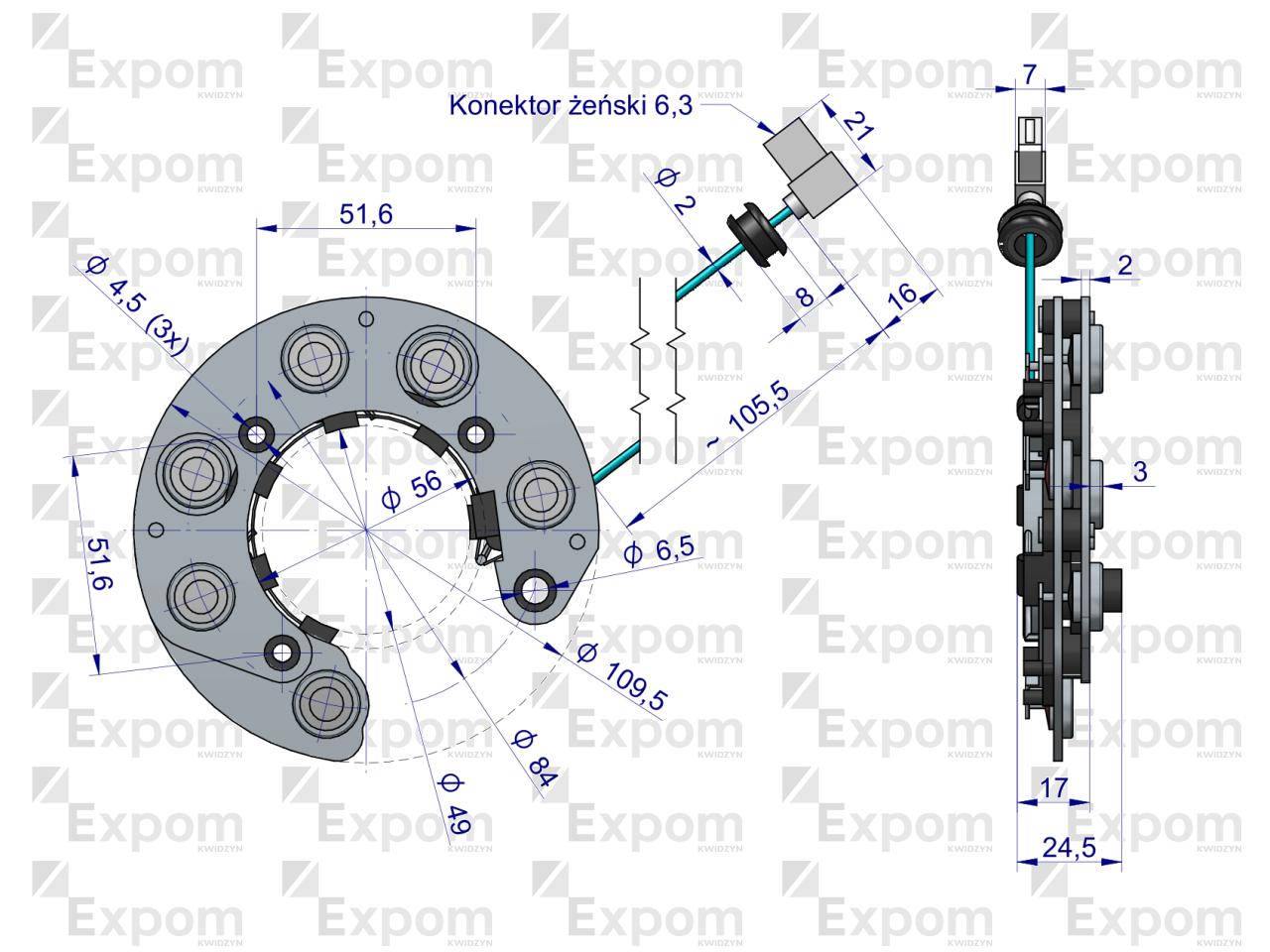 Prostownik kompletny alternatora EX230000. EX260000 C-330 C-360 EXPOM KWIDZYN eu