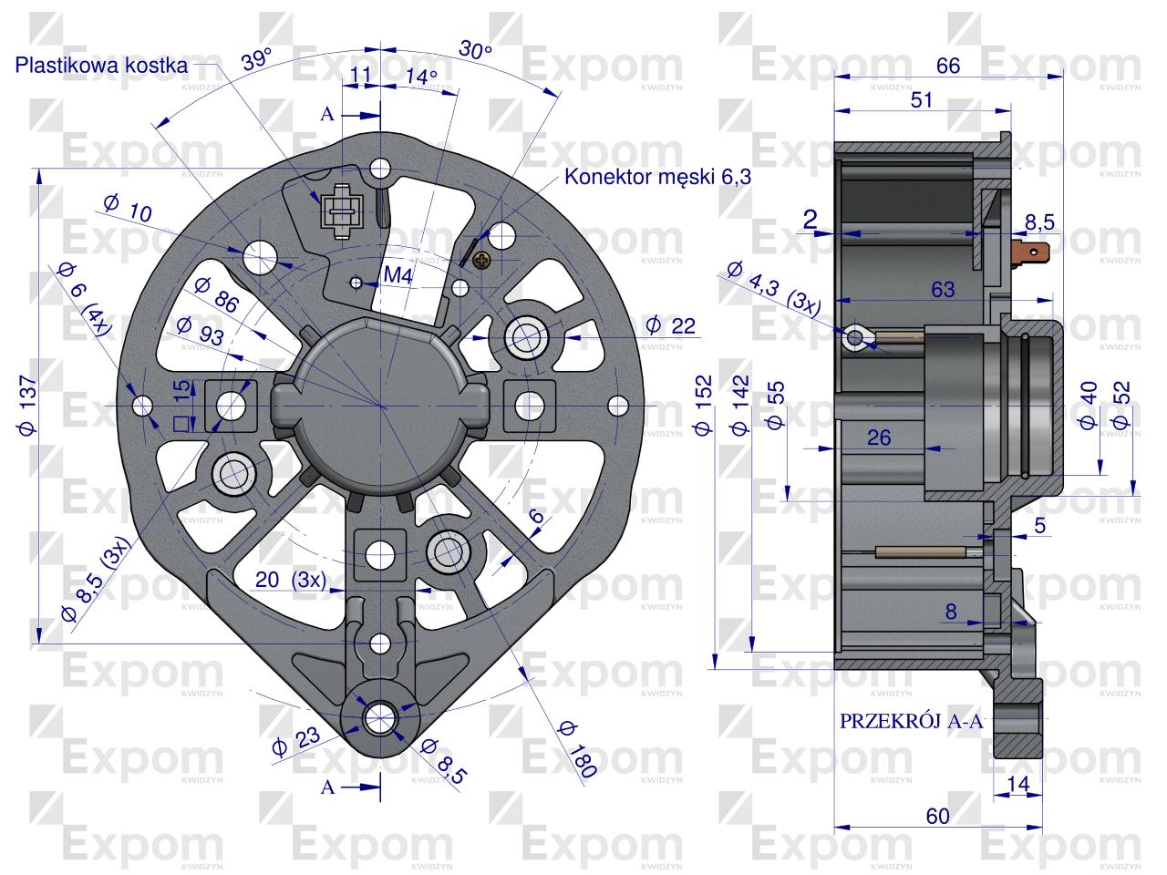 Tarcza pokrywa tylna alternatora EX257000 A120 Bizon EXPOM KWIDZYN eu
