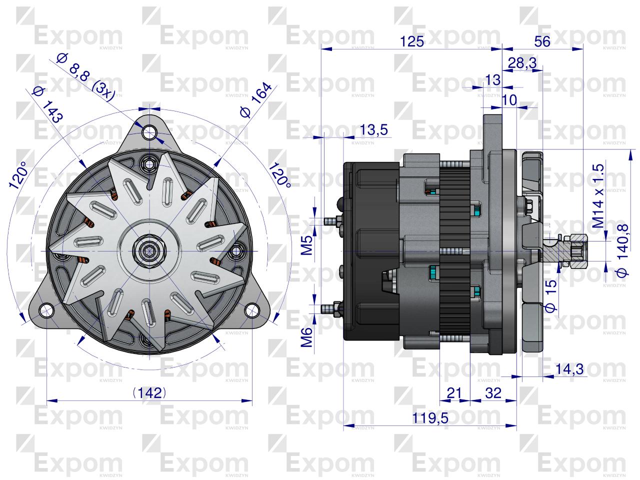 Alternator 14V. 55A. MF-4 3510000. A133-55A EXPOM KWIDZYN eu