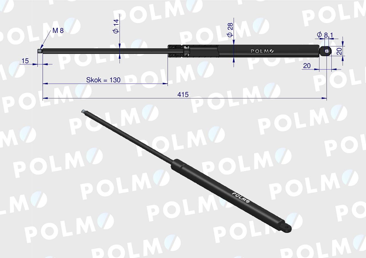 Siłownik szyby przedniej L max. 415mm F182800200210P FENDT POLMO