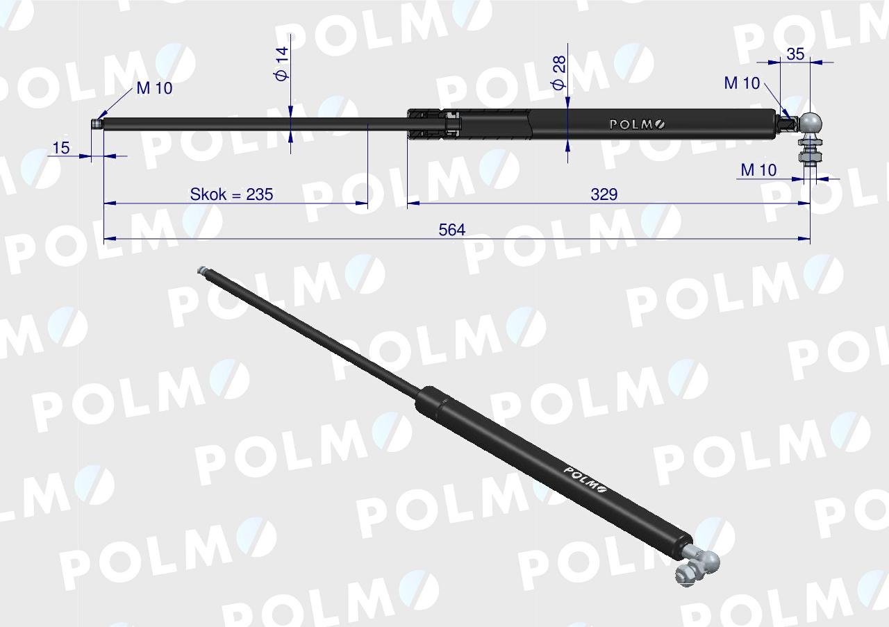 Siłownik szyby przedniej L max. 564mm F238805202360P FENDT POLMO