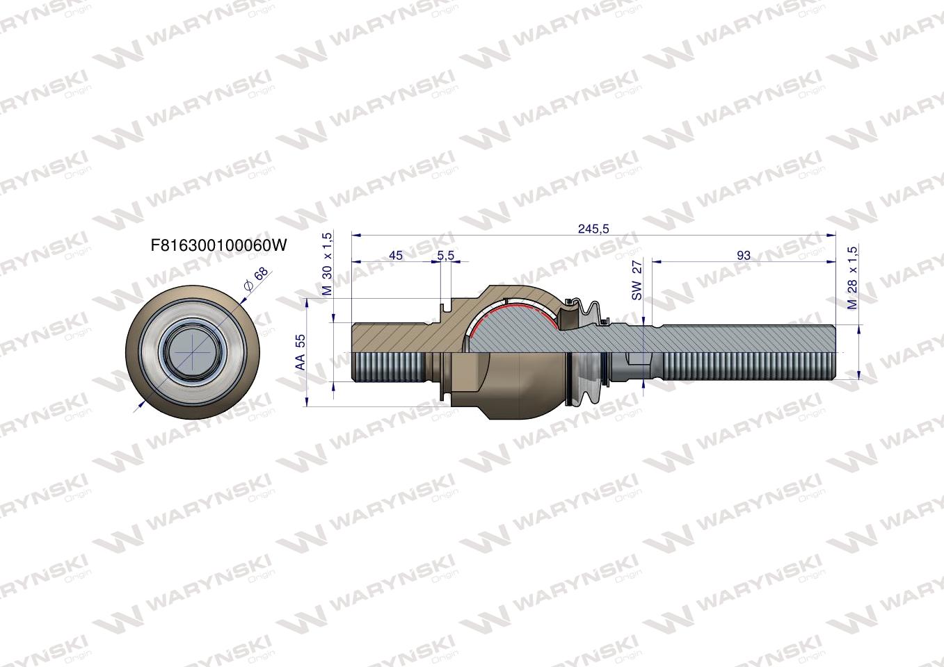 Przegub kierowniczy 245,5mm- M30x1,5; M28x1,5 F816300100060 WARYŃSKI