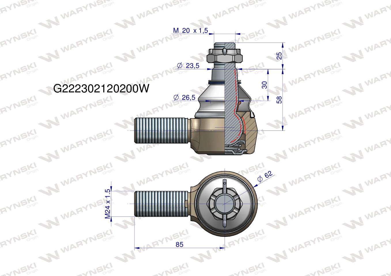 Przegub kierowniczy M24x1.5 G222302120200 WARYŃSKI
