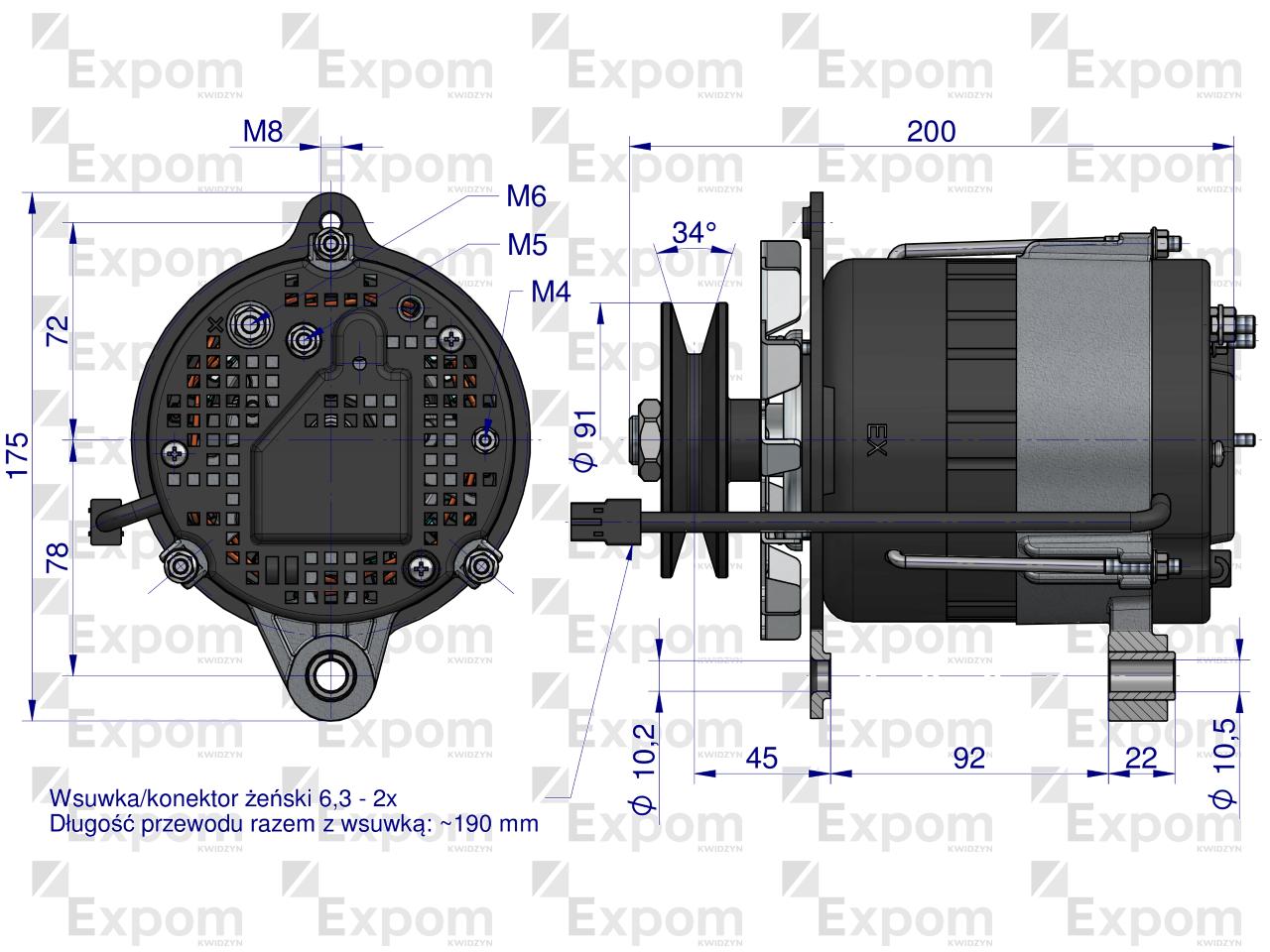 Alternator MTZ 72A Z PRZEWODEM EXPOM KWIDZYN eu
