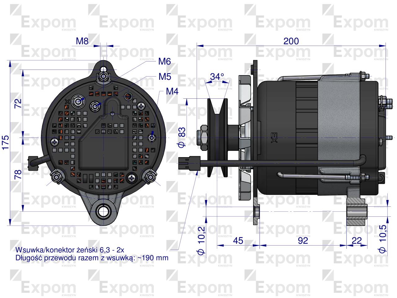 Alternator MTZ 80A z przewodem EXPOM KWIDZYN eu