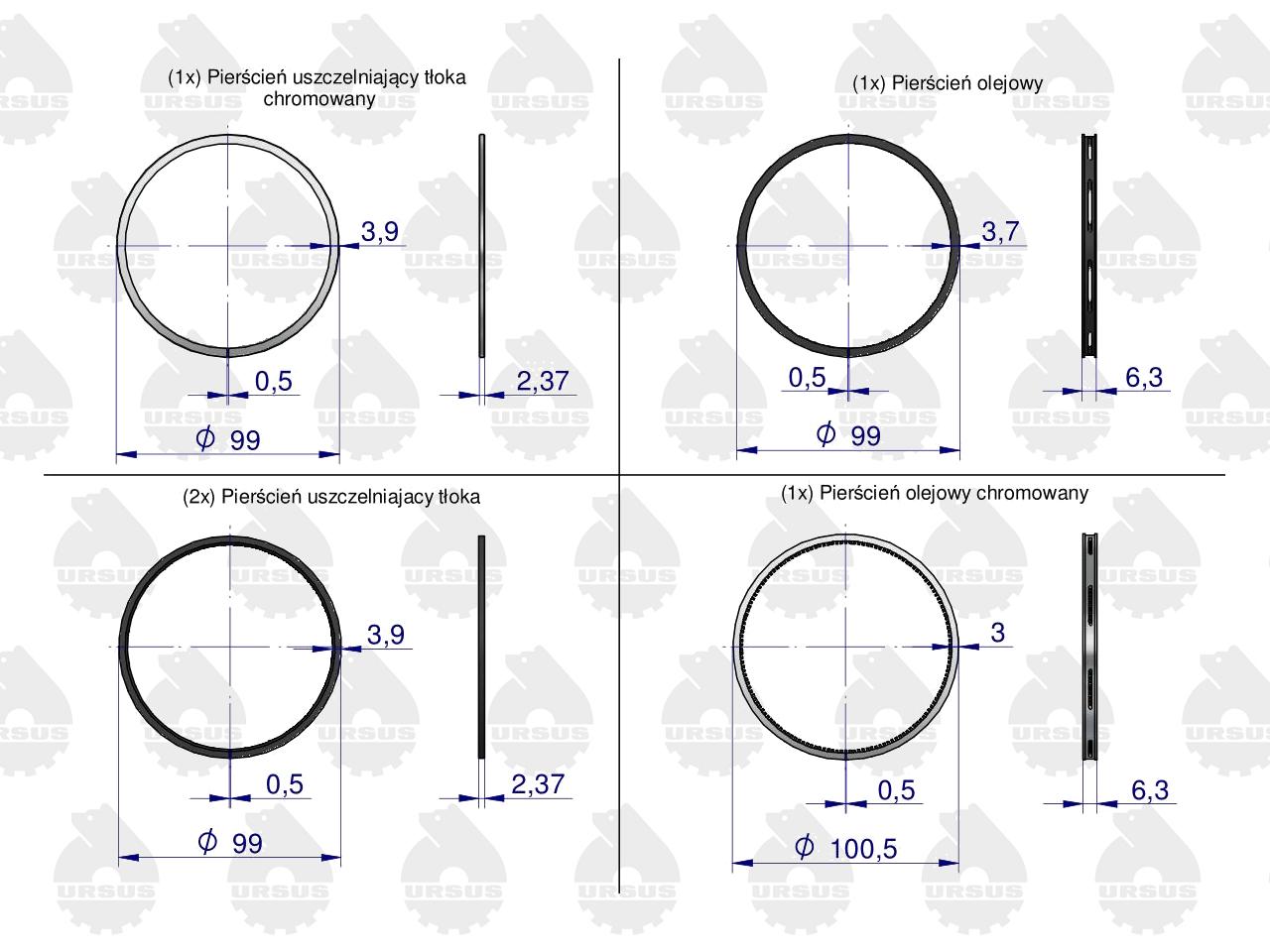 Komplet pierścieni silnika 1-tłok K1-2157-000  MF-4 ORYGINAŁ URSUS