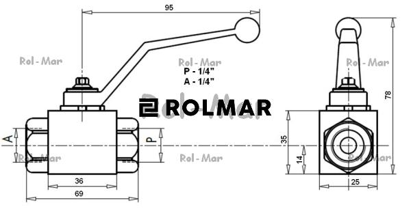Zawór kulowy hydrauliczny dwudrożny 25 MPA 1/4"