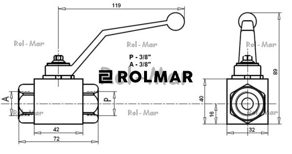 Zawór kulowy hydrauliczny dwudrożny 25 MPA 3/8"