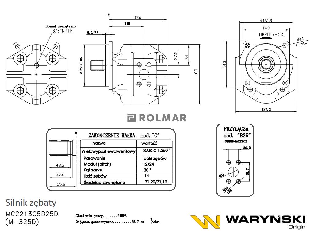 Silnik zębaty M-325D MC2213C5B25D Ładowarka kołowa HSW 534 Waryński