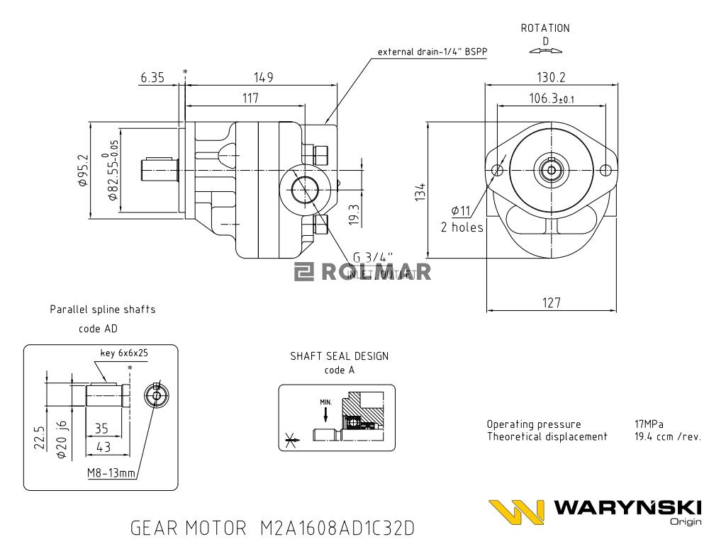 Silnik hydrauliczny M-350D M2A1608AD1C32D Waryński