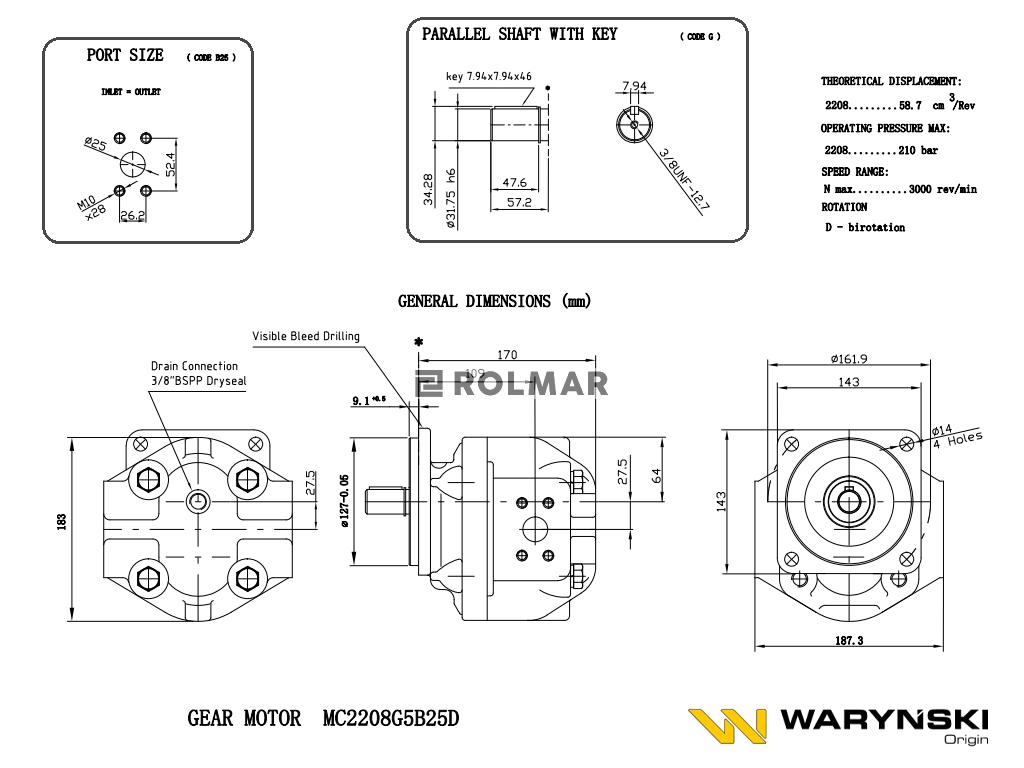 Silnik hydrauliczny M-372D MC2208G5B25D Waryński