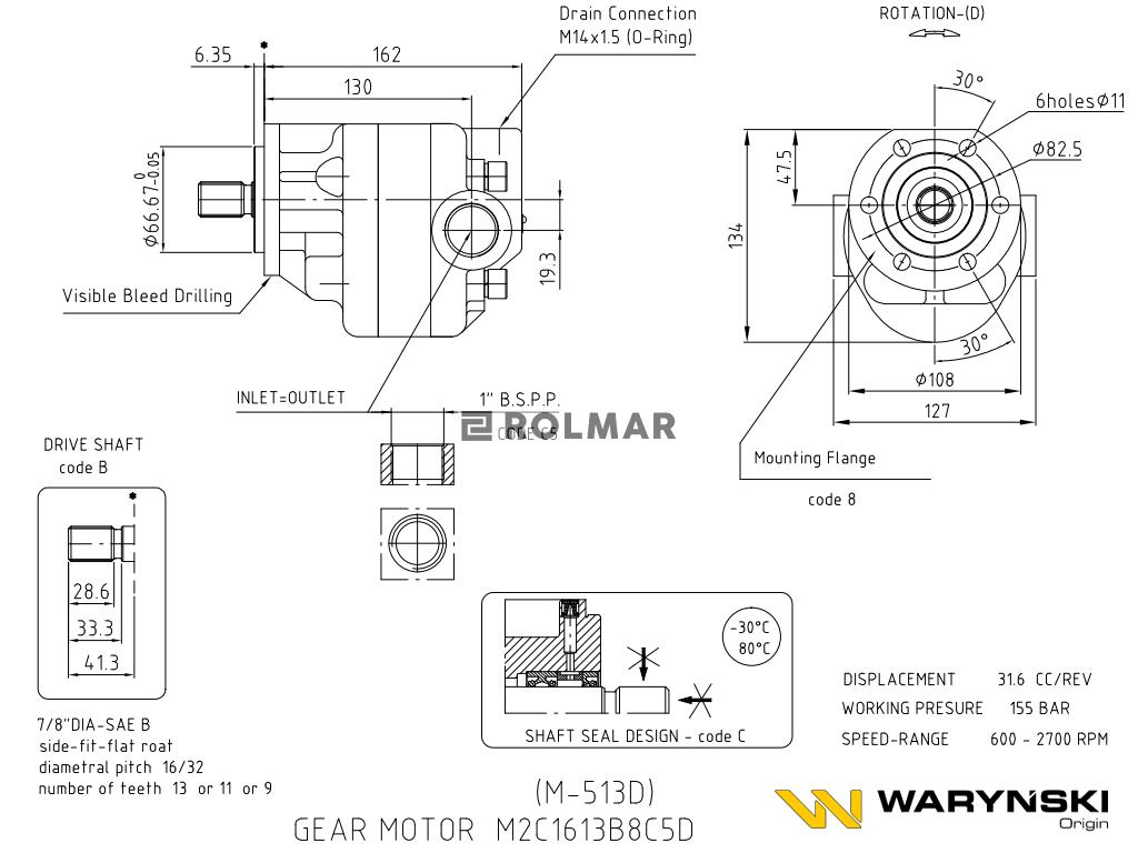 Silnik hydrauliczny M-513D M2C1613B8C5D Waryński