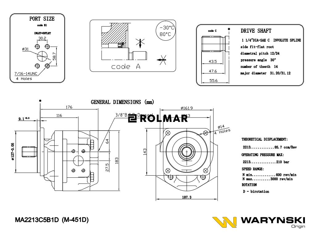 Silnik hydrauliczny MA2213C5B1D M5A567ADNQ206, B1322140031, JCB 800 Waryński