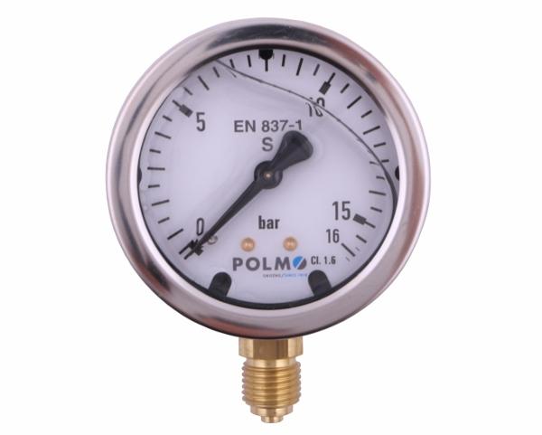 Manometr glicerynowy M63 0-16 bar dolne przyłącze G1/4" POLMO